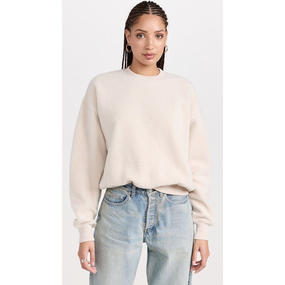 Good American‎ Sherpa Fleece Crew Sweatshirt in Cream Size XS NWT